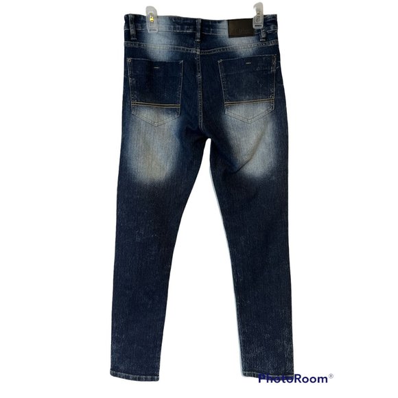 Southpole Blue Moto Skinny Jeans Men 30 x 32 Ribbed Distressed Straight Leg - Picture 10 of 11